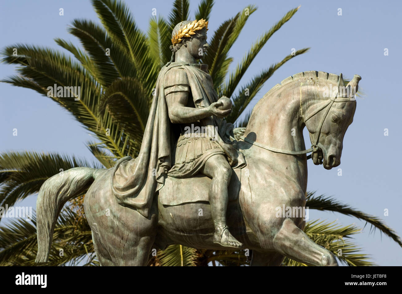 France, Corsica, Ajaccio, Old Town, Place-General-de-Gaulle, bleed statue, Napoleon, Stock Photo