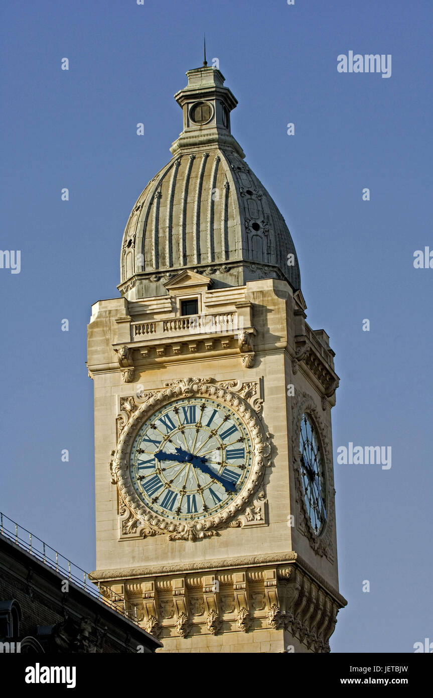 France, Paris, railway station 'done de Lyons', tower, clock, detail, Stock Photo