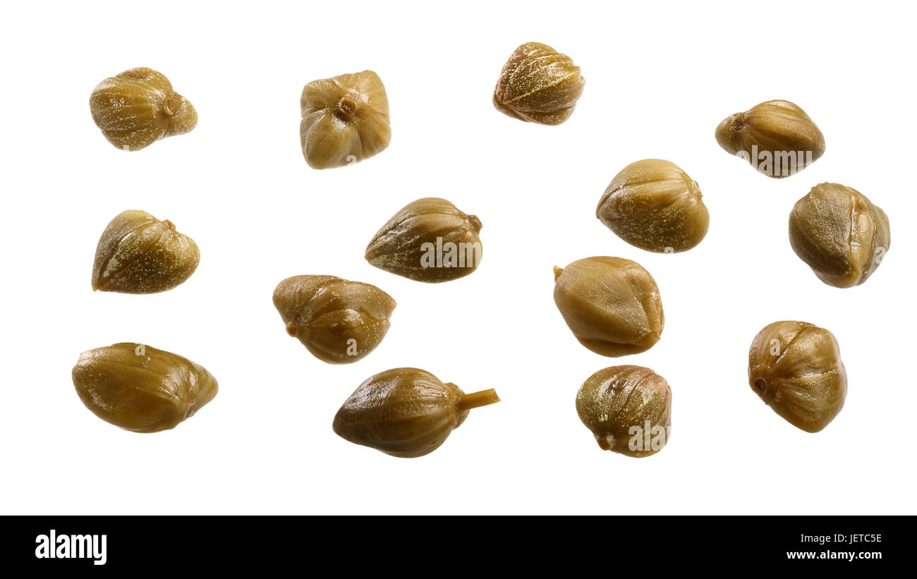 Capers (pickled flower buds of Capparis spinosa). Clipping path Stock