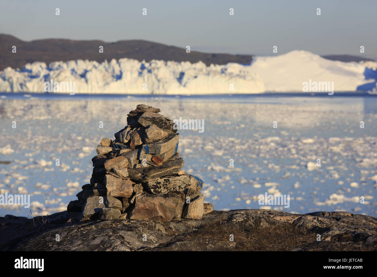 Greenland, Disco Bay, Ilulissat, ice cream fjord, icebergs, rocks, road ...