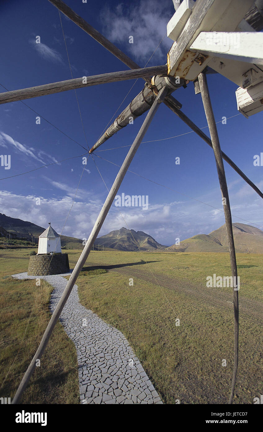 Portugal, island postage Santo, Ponta de Gale, windmill, the Atlantic, Atlantic island, island, scenery, mountain landscape, mills, buildings, place of interest, destination, tourism, destination, Stock Photo