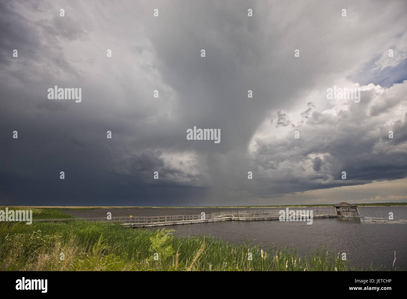 Canada, Manitoba, Oak Hammock Marsh Interpretive Centre, lake, view, beautyful clouds, Stock Photo