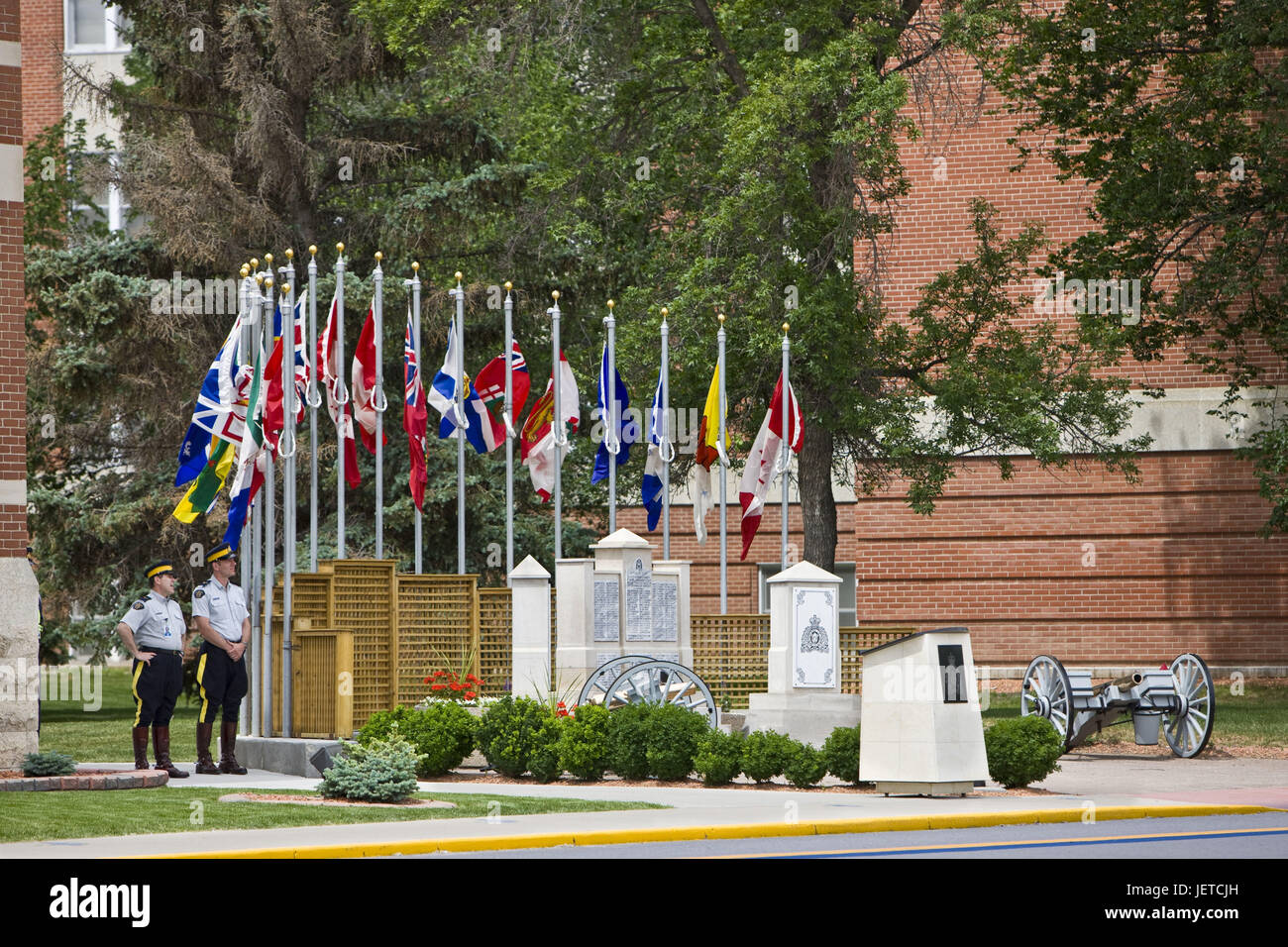 Canada, Saskatchewan, Regina, Academy RCMP, Memorial monument, guards, Stock Photo