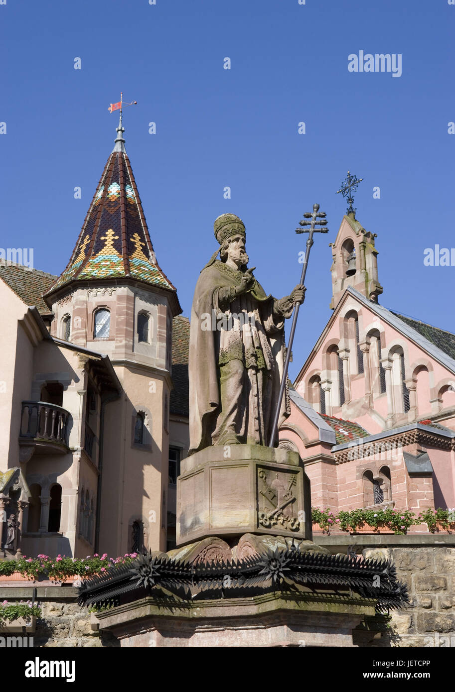 France, Alsace, home Eguis, well character, pope Leo IX, Stock Photo