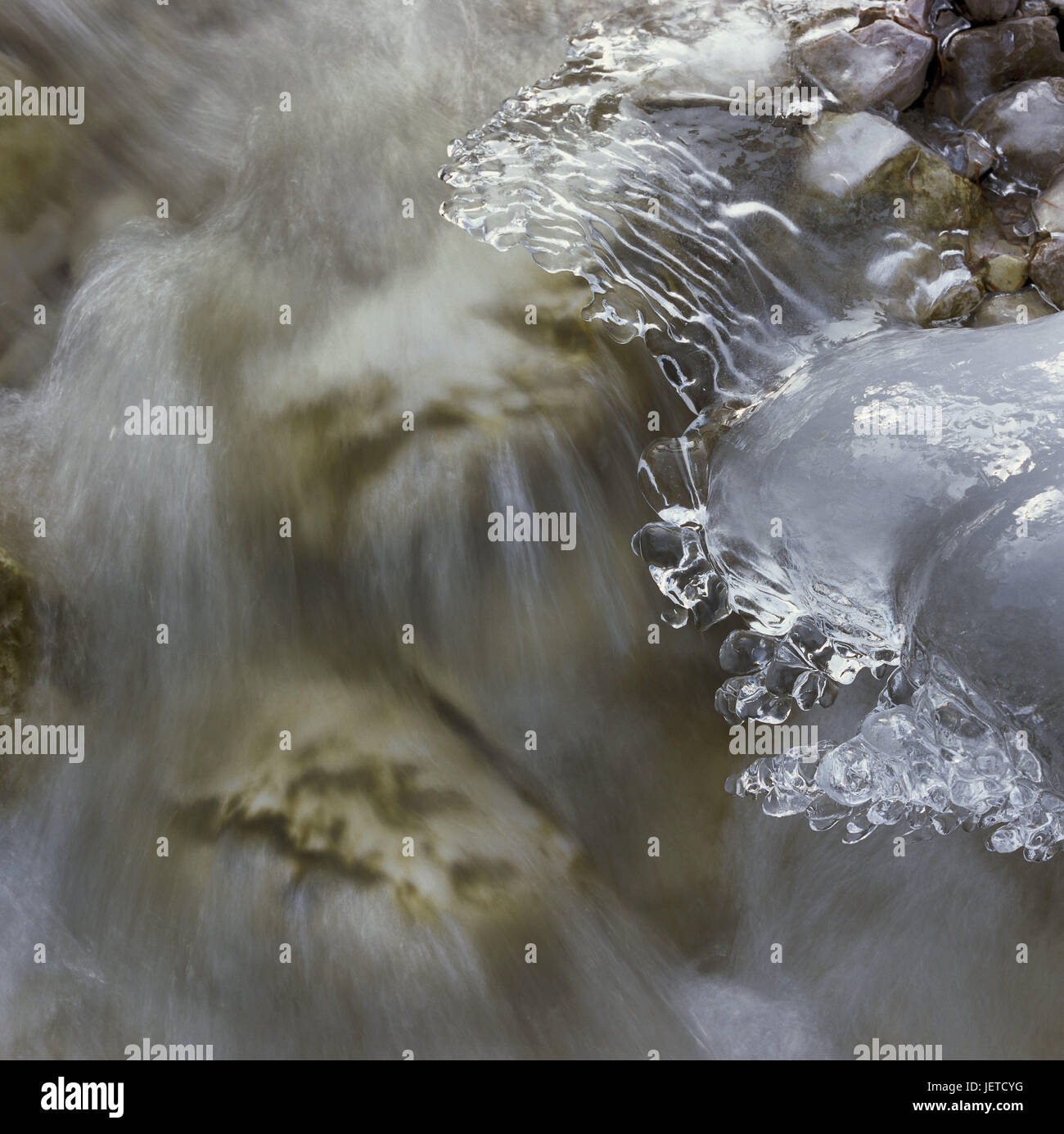 Mountain brook, water, flow, freezes over, waters, brook, river, stones, E sharp, frost, cold, season, nature, icon, clearly, freshly, cleanness, naturalness, winter, Stock Photo