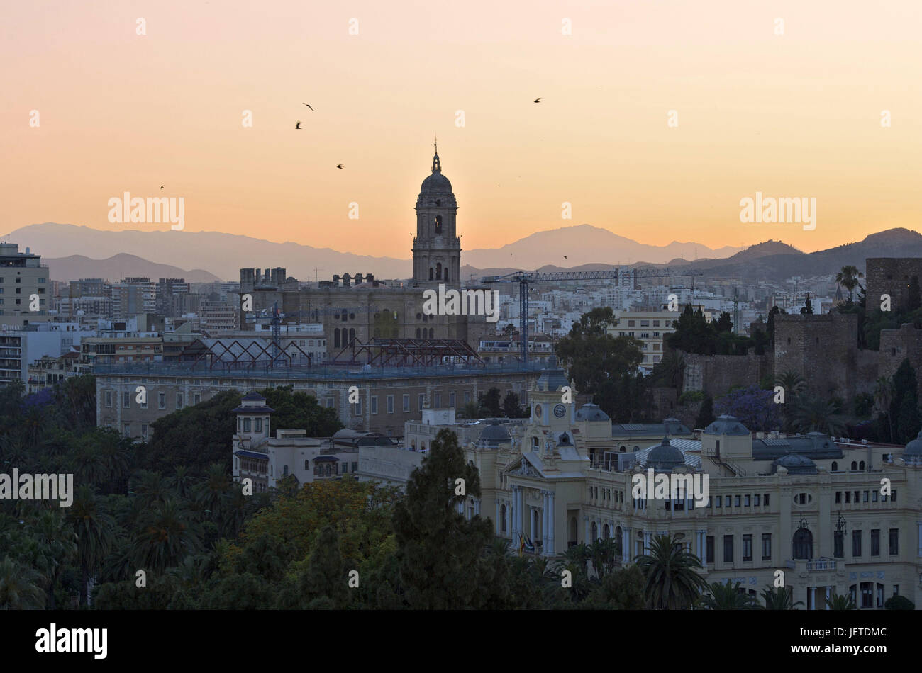 Spain, Malaga with daybreak, Stock Photo