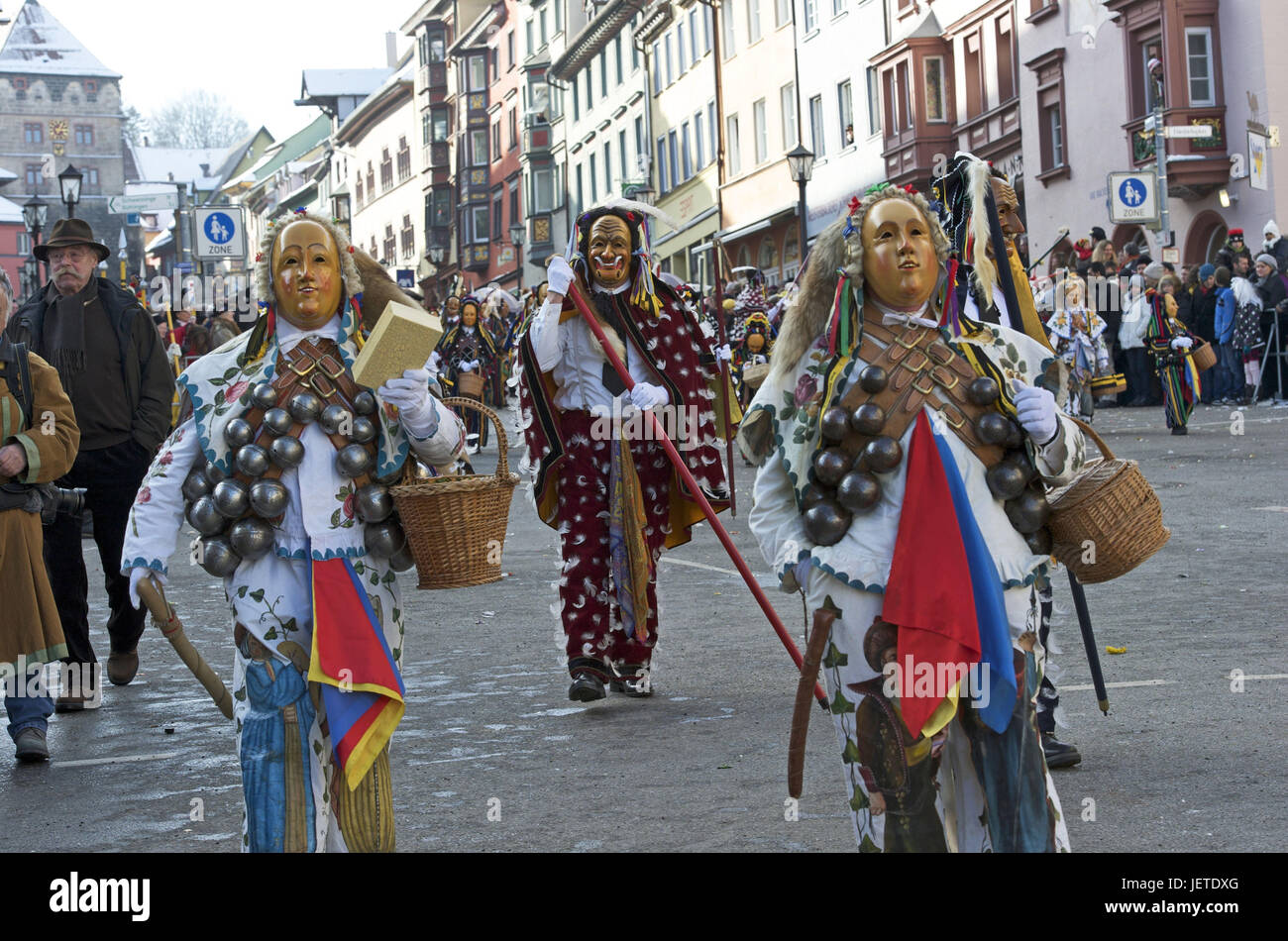 Germany, Baden-Wurttemberg, Rottweil, Rottweiler fool's guild, Gschell, bite and Federahannes, Stock Photo