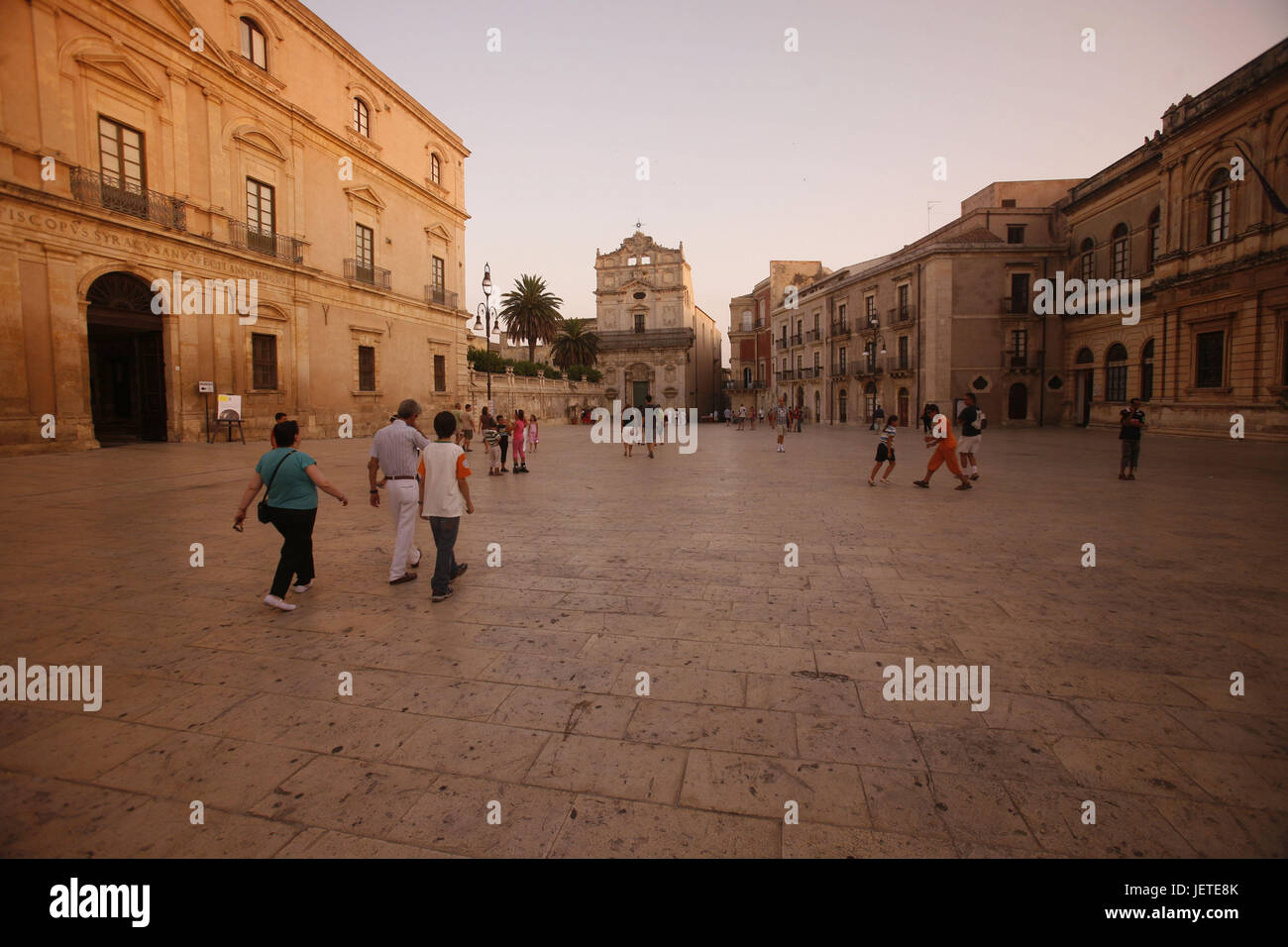 Italy, Sicily, island Ortygia, Syracuse, Old Town, Piazza Duoma, church Santa Lucia alla Badia, tourists, Southern Europe, Siracusa, church, structure, architecture, place of interest, square, cathedral square, person, destination, tourism, Stock Photo