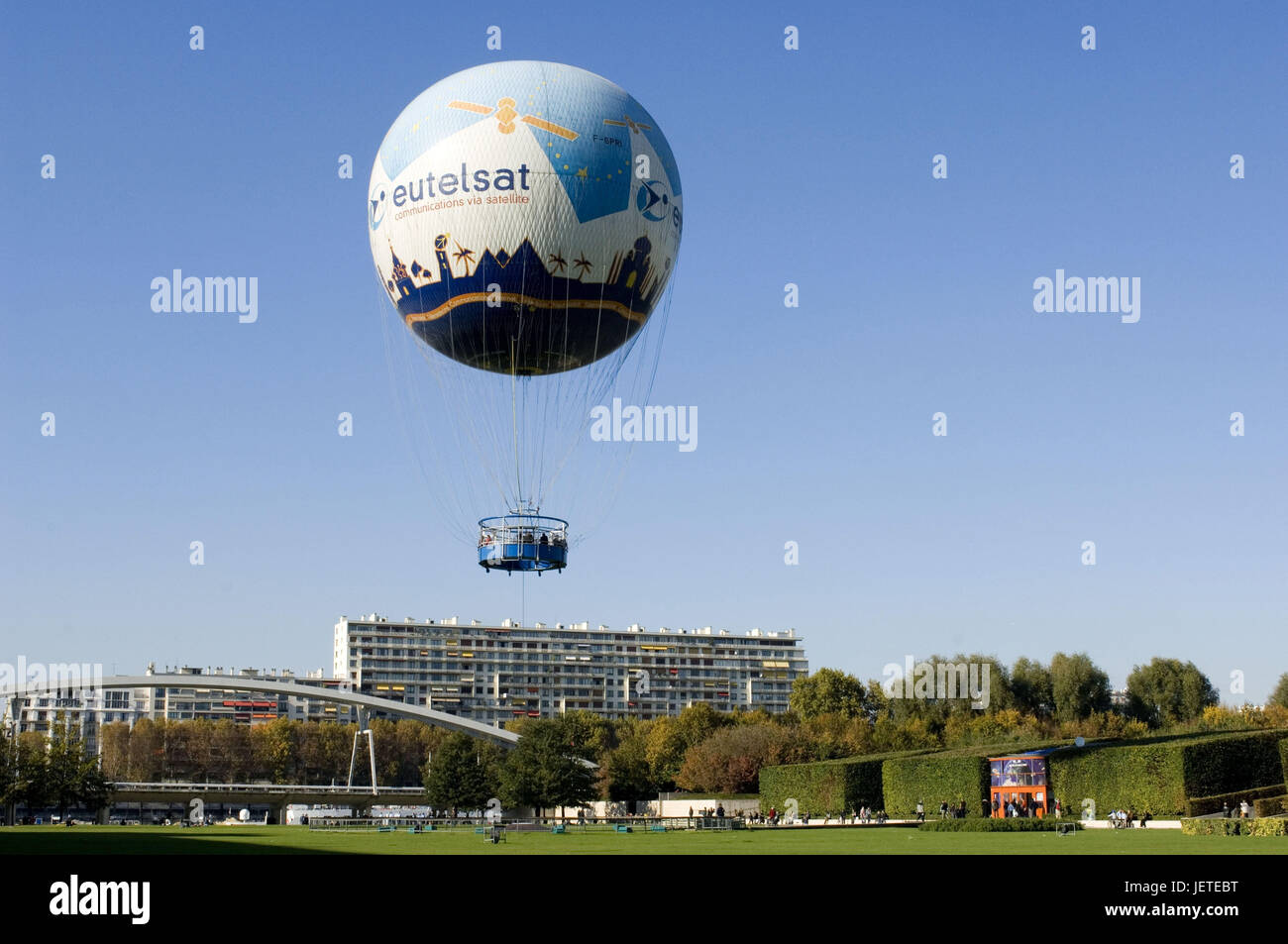France, Paris, Parc Andre Citroen, captive balloon, stroke 'eutelsat', no property release, Stock Photo