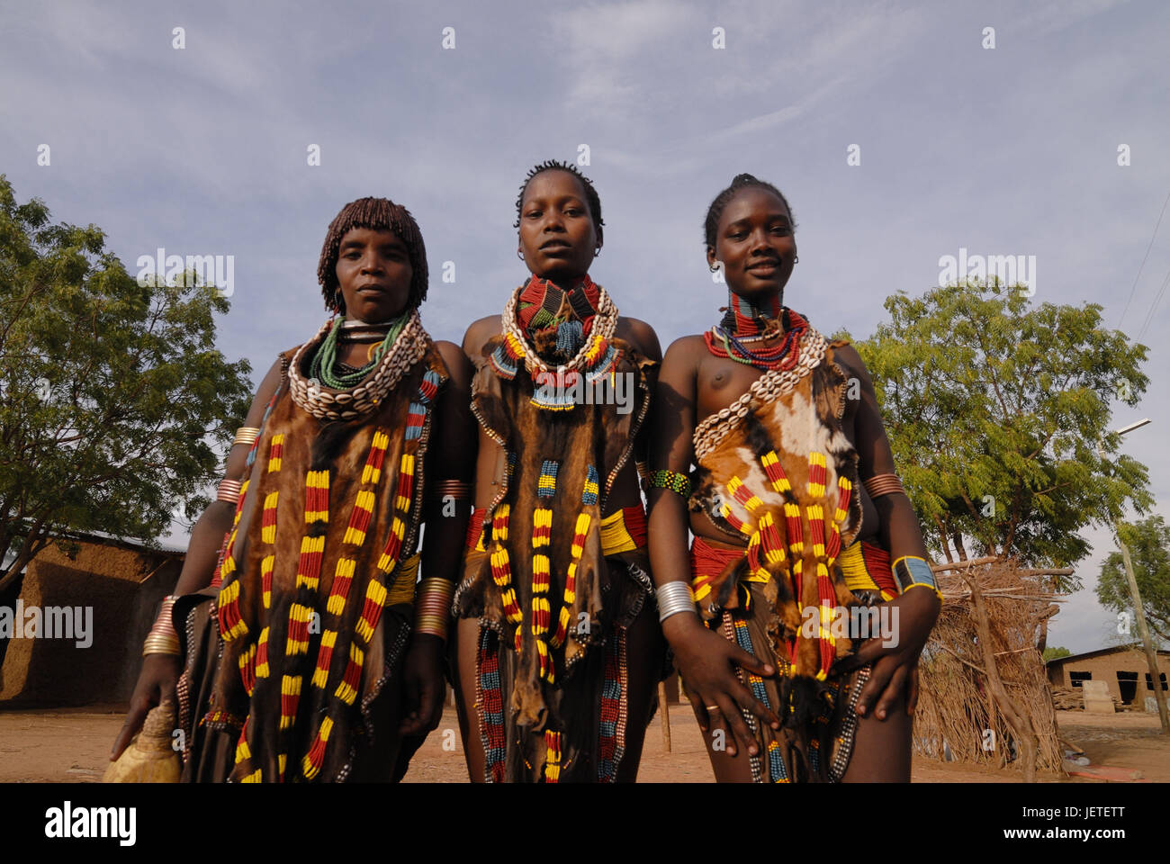 Women, three, tribe Hamar, southern Omotal, south Ethiopia, Stock Photo