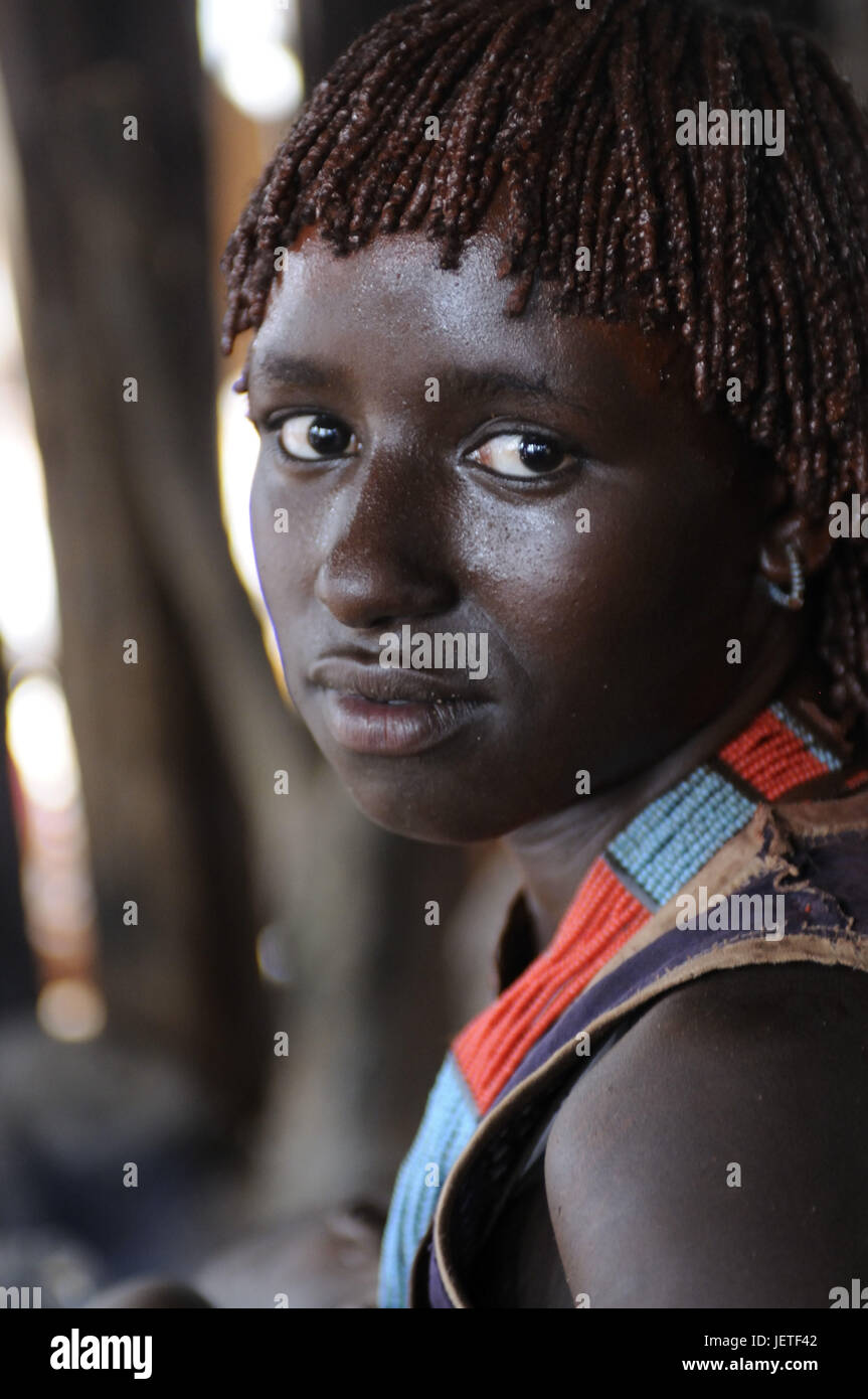 Woman, young, tribe Hamar, portrait, southern Omotal, Ethiopia, Stock Photo