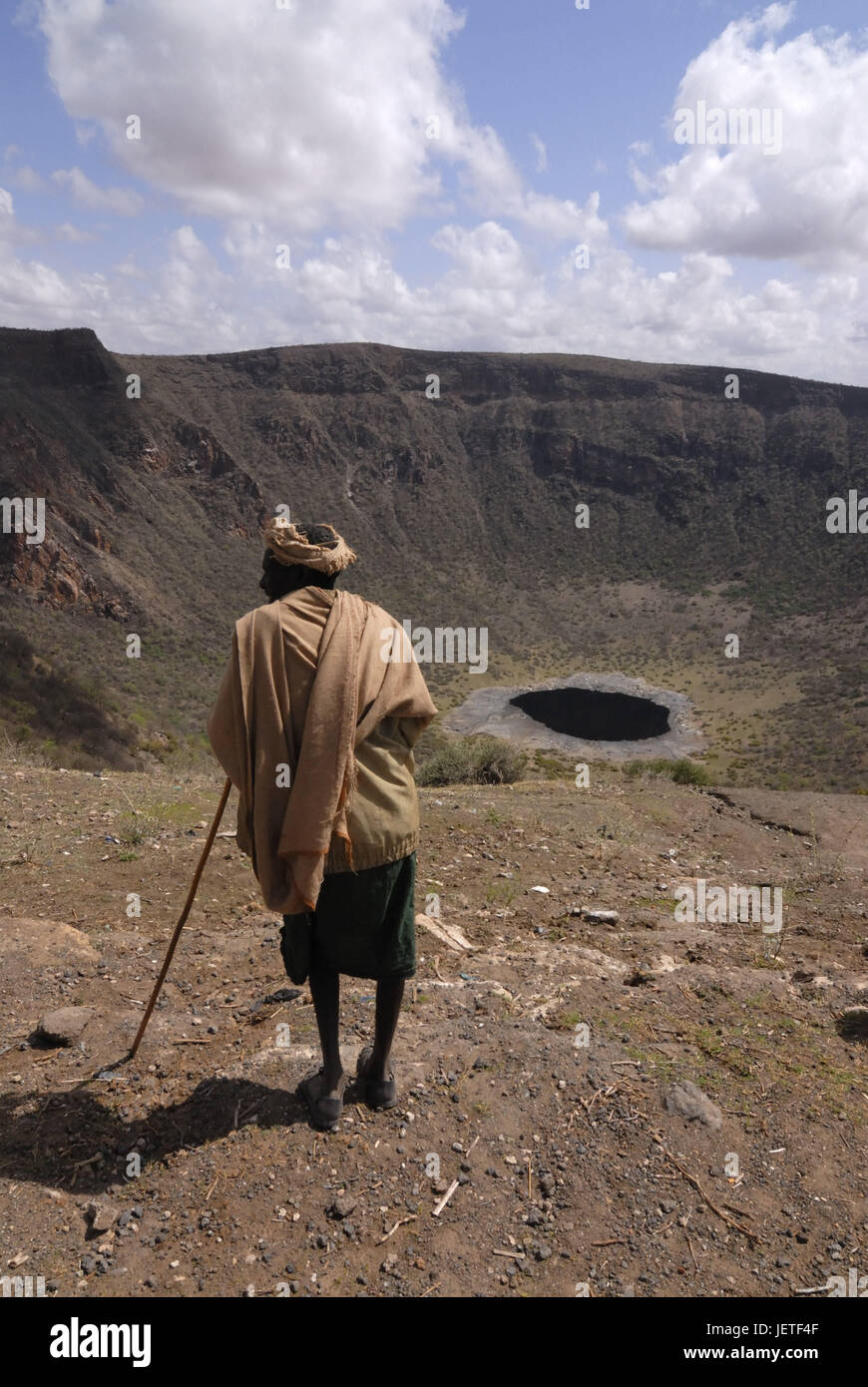 Man, old, el Sod crater, salt lake, Ethiopia, Stock Photo