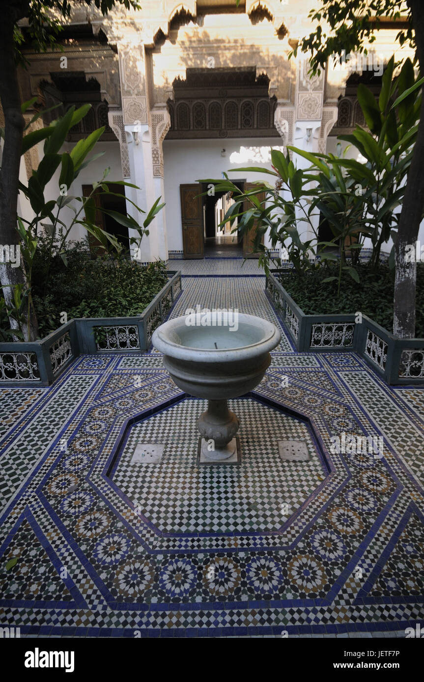 Wells, inner courtyard, Mosaike, grace notes, palaces de la Bahia, Marrakech, Morocco, Africa, Stock Photo