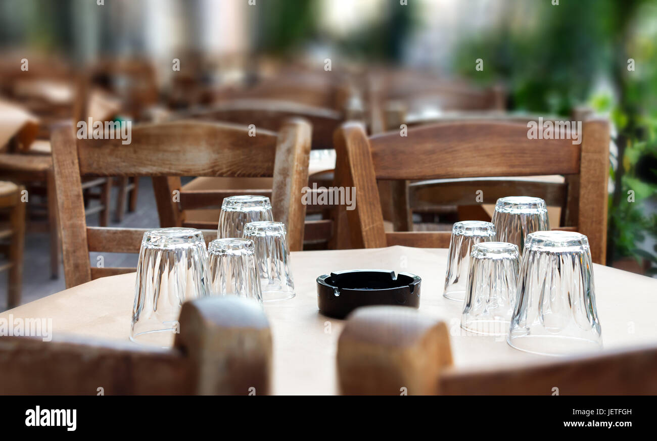 Typical paper tablecloth in Greek taverna restaurant with print of