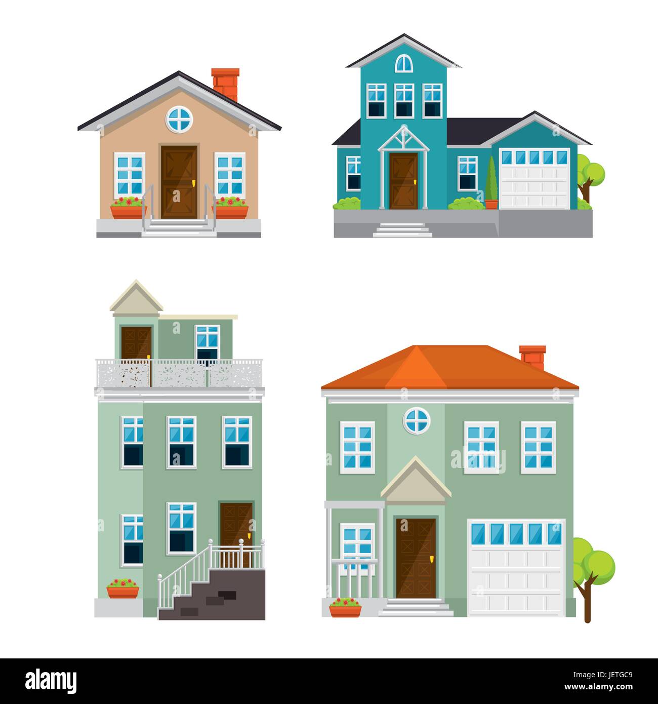 Set houses, buildings in flat style design Stock Vector Image & Art - Alamy