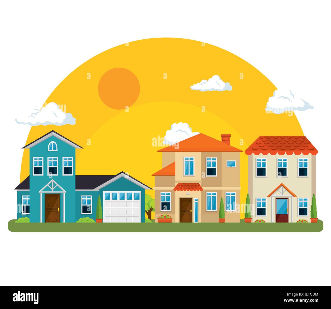 colorful houses in neighborhood  Stock Vector