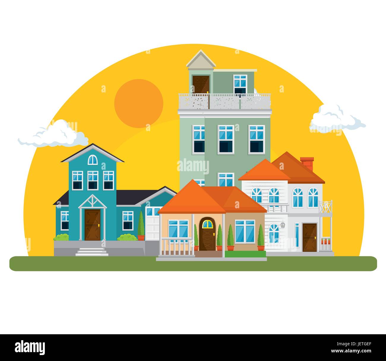 colorful houses in neighborhood  Stock Vector