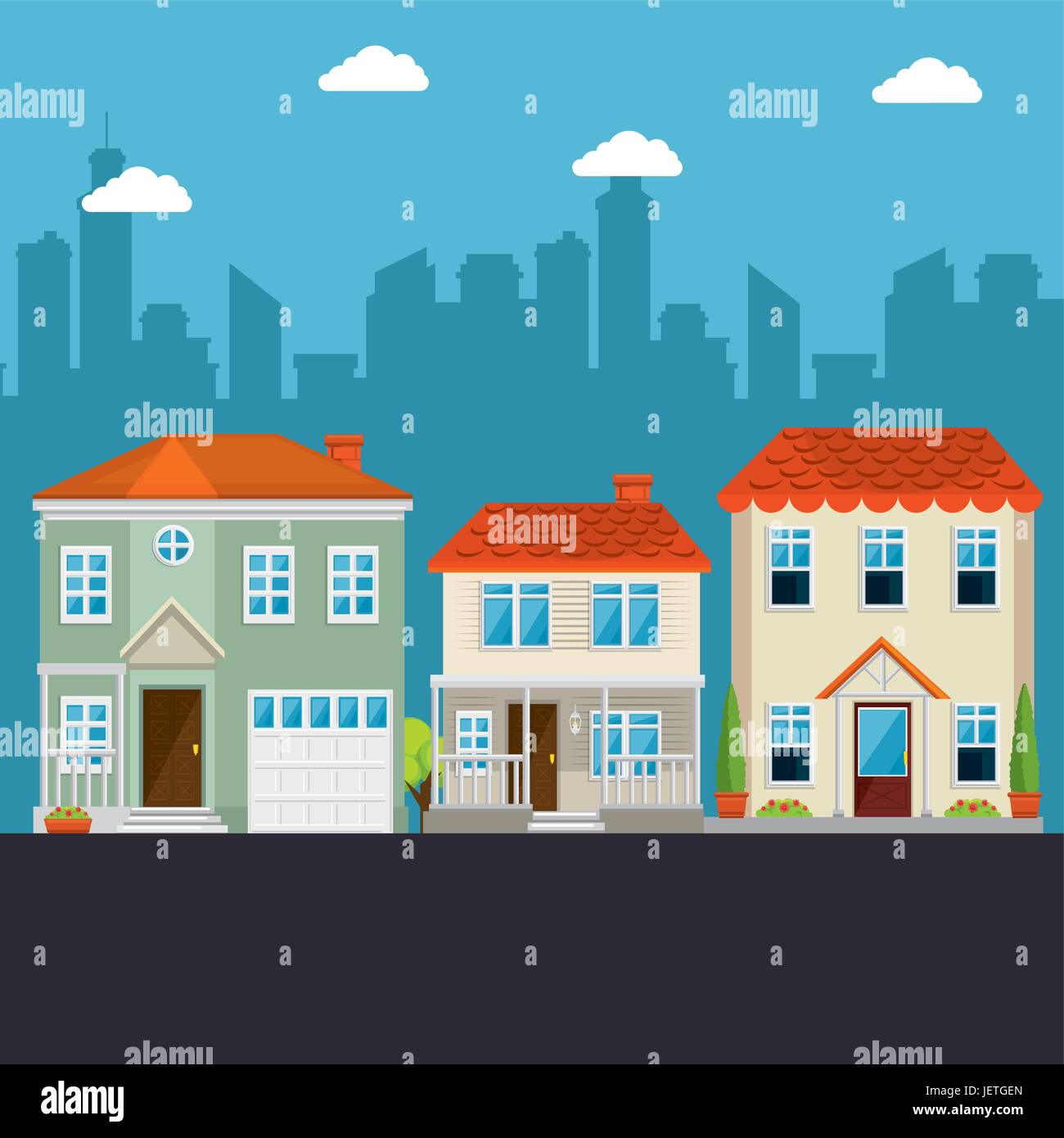 colorful houses in neighborhood  Stock Vector