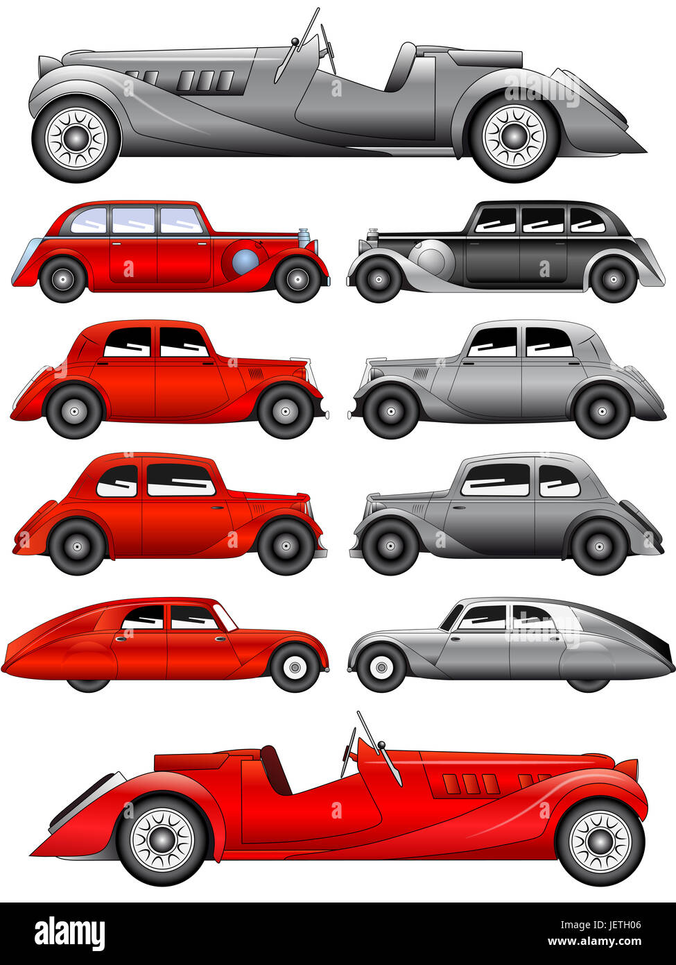 Vector illustration of the set of various vintage cars Stock Photo