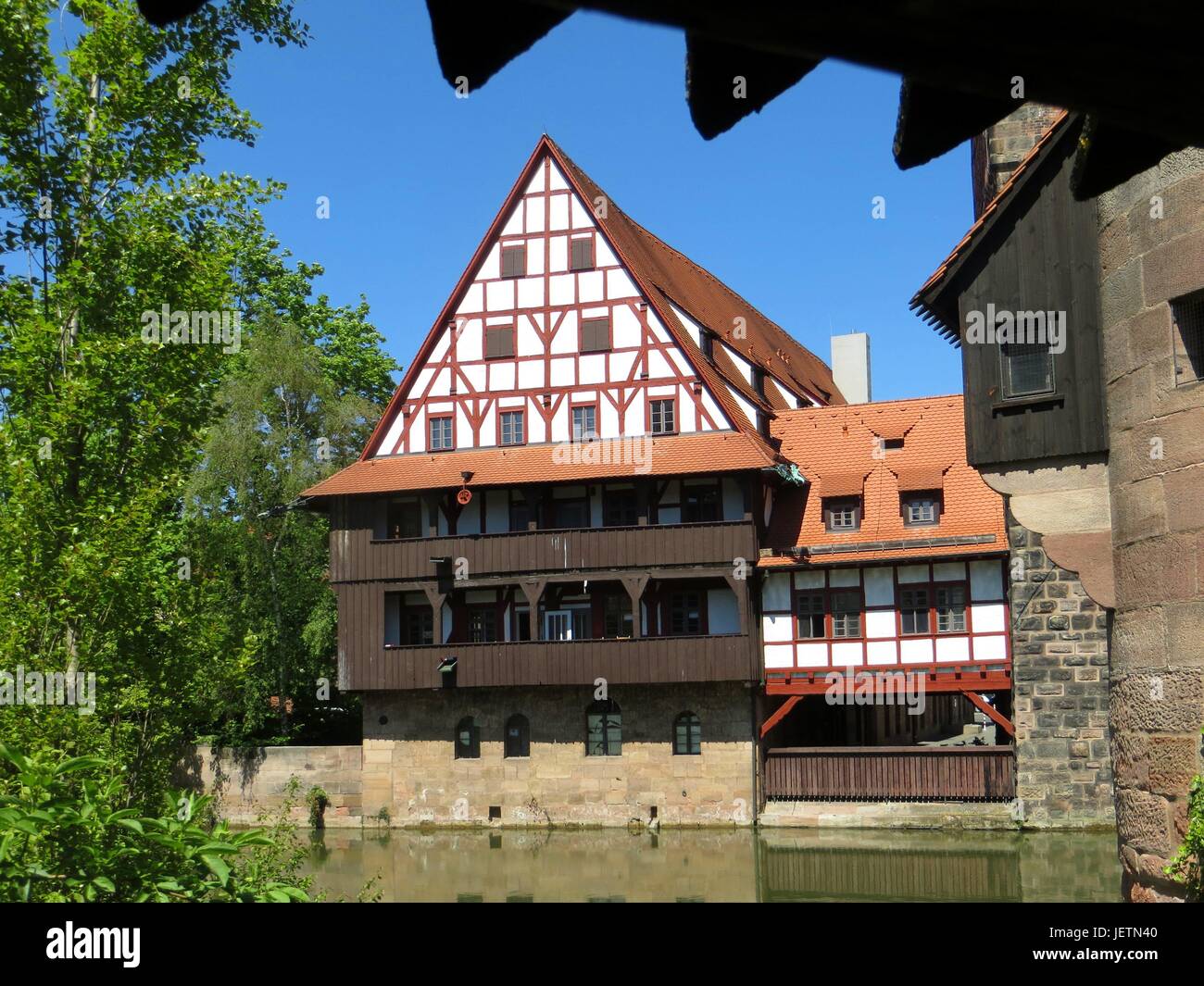 Nuernberg River Pegnitz and half timber house usage worldwide Stock