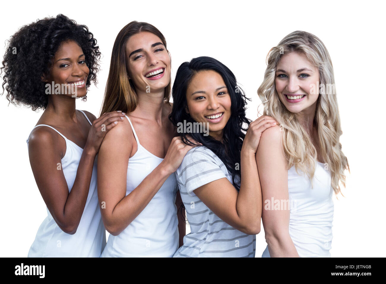 Multiethnic women standing in a line Stock Photo