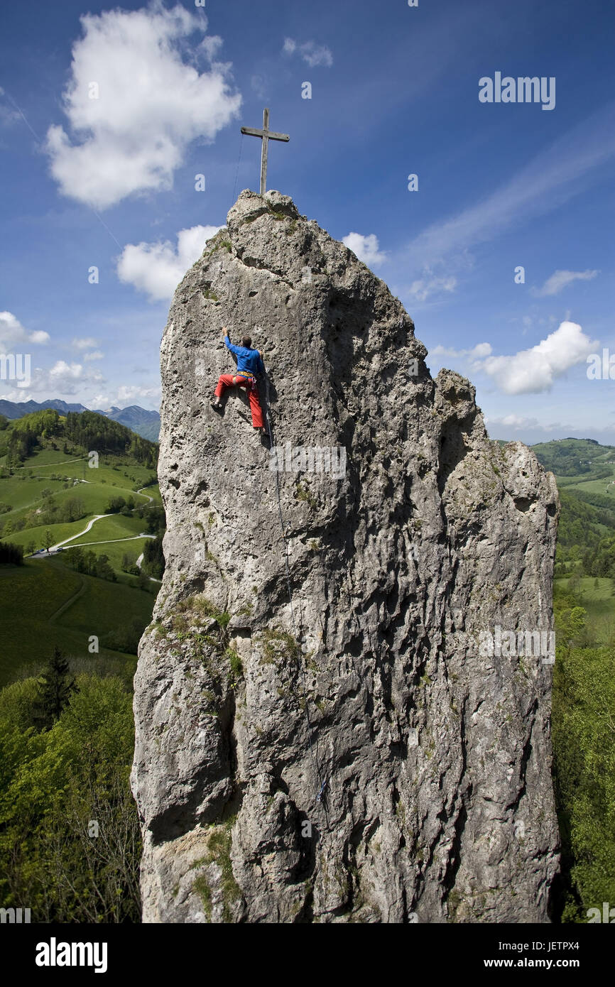 Climbing in the mountain in the Ennstal, Austria, Klettern am Berg im