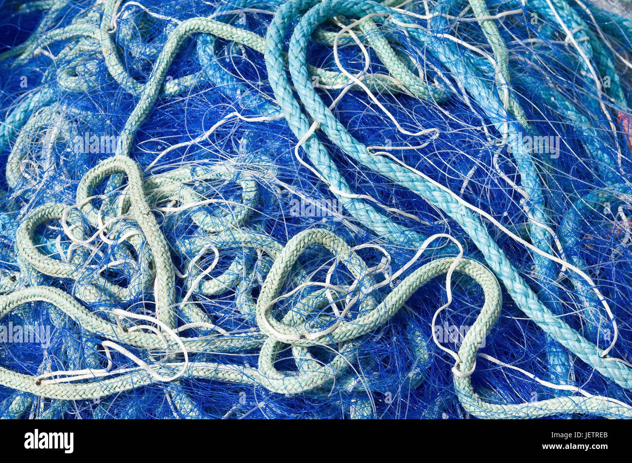 Confusion from fishing nets and ropes, Wirrwarr aus Fischernetzen und Seilen Stock Photo