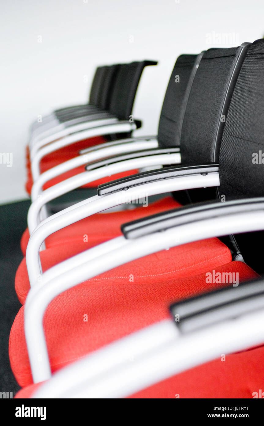 Chair rows in a conference space, Stuhlreihen in einem Konferenzraum Stock Photo