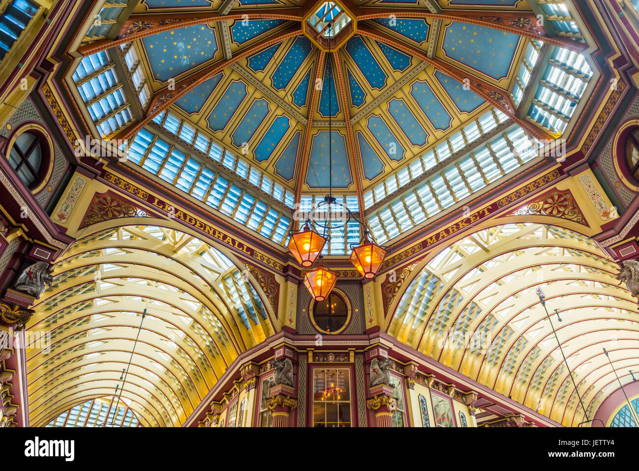 Ornate Ceiling, Leadenhall Market, London, UK Stock Photo