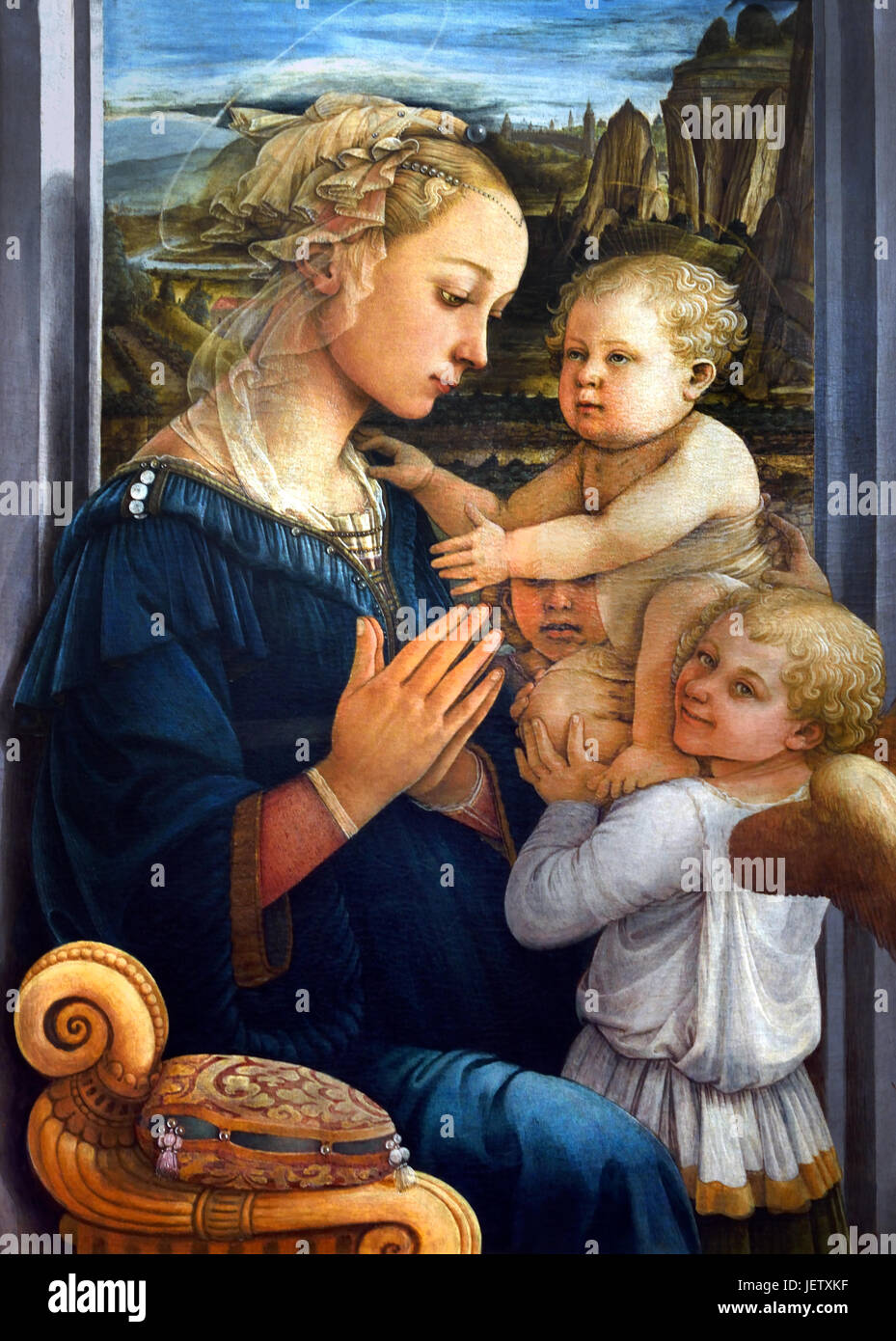 Madonna with the Child and two Angels 1465 Filippo Lippi - Lippo Lippi  ( Fra' Filippo Lippi, O.Carm)  1406 –1469, Italian painter 15th century Stock Photo