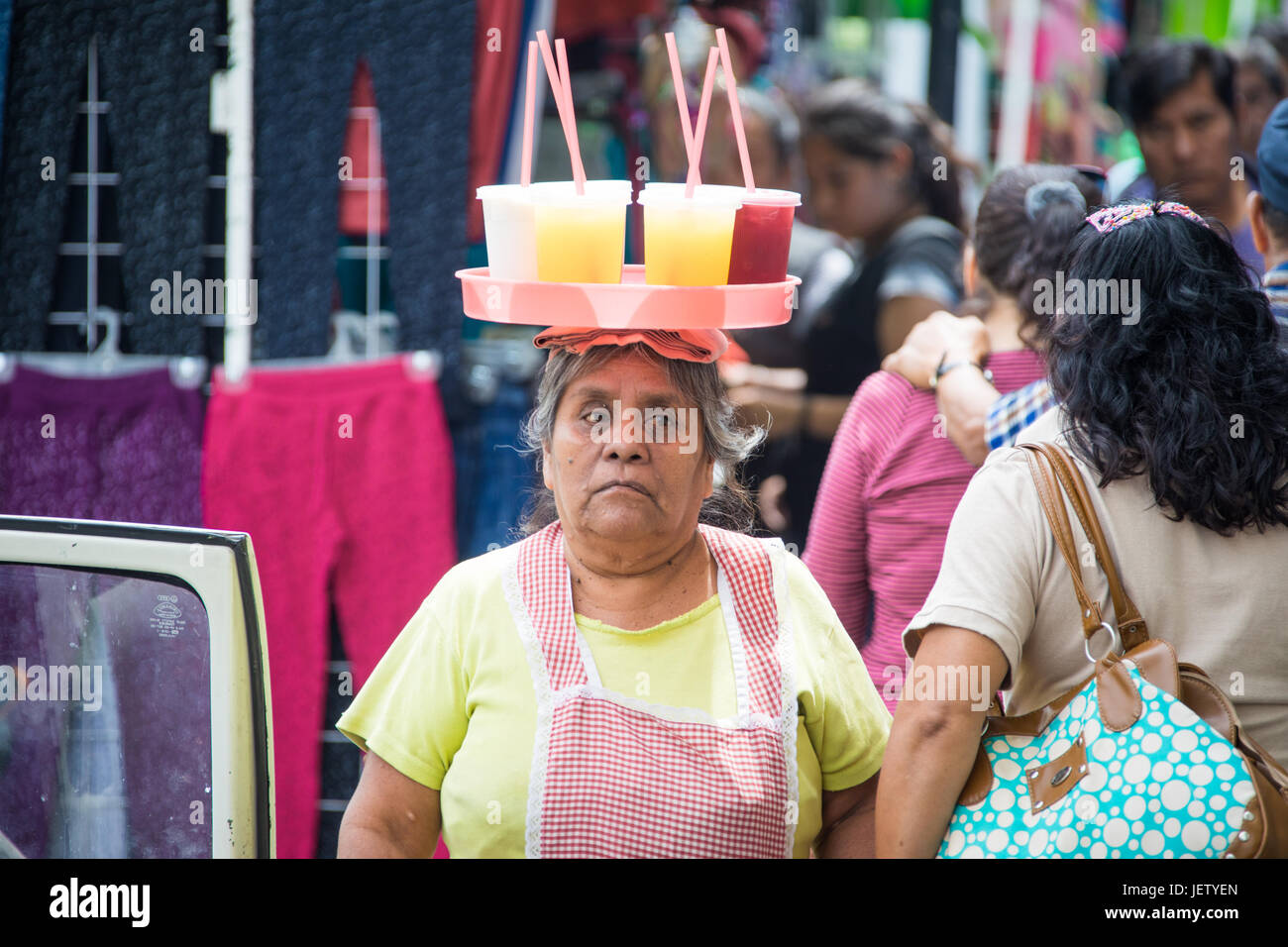 Juice vendor, Mercado Benito Juarez, Oaxaca, Mexico Stock Photo