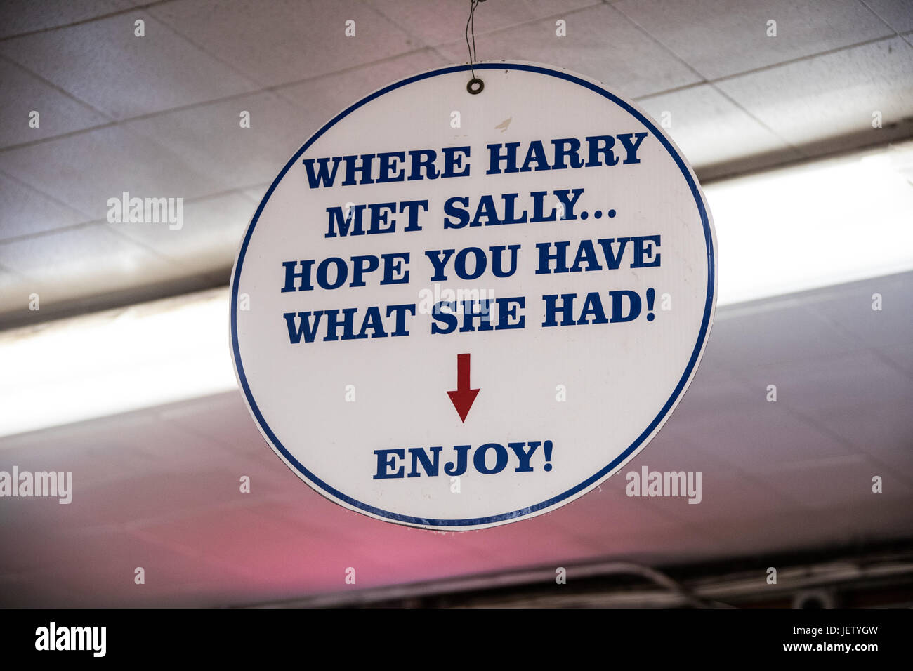 Where Harry met Sally, Hope you have what she had! sign at Katz's Delicatessen, Lower East Side,  New York CIty, USA Stock Photo