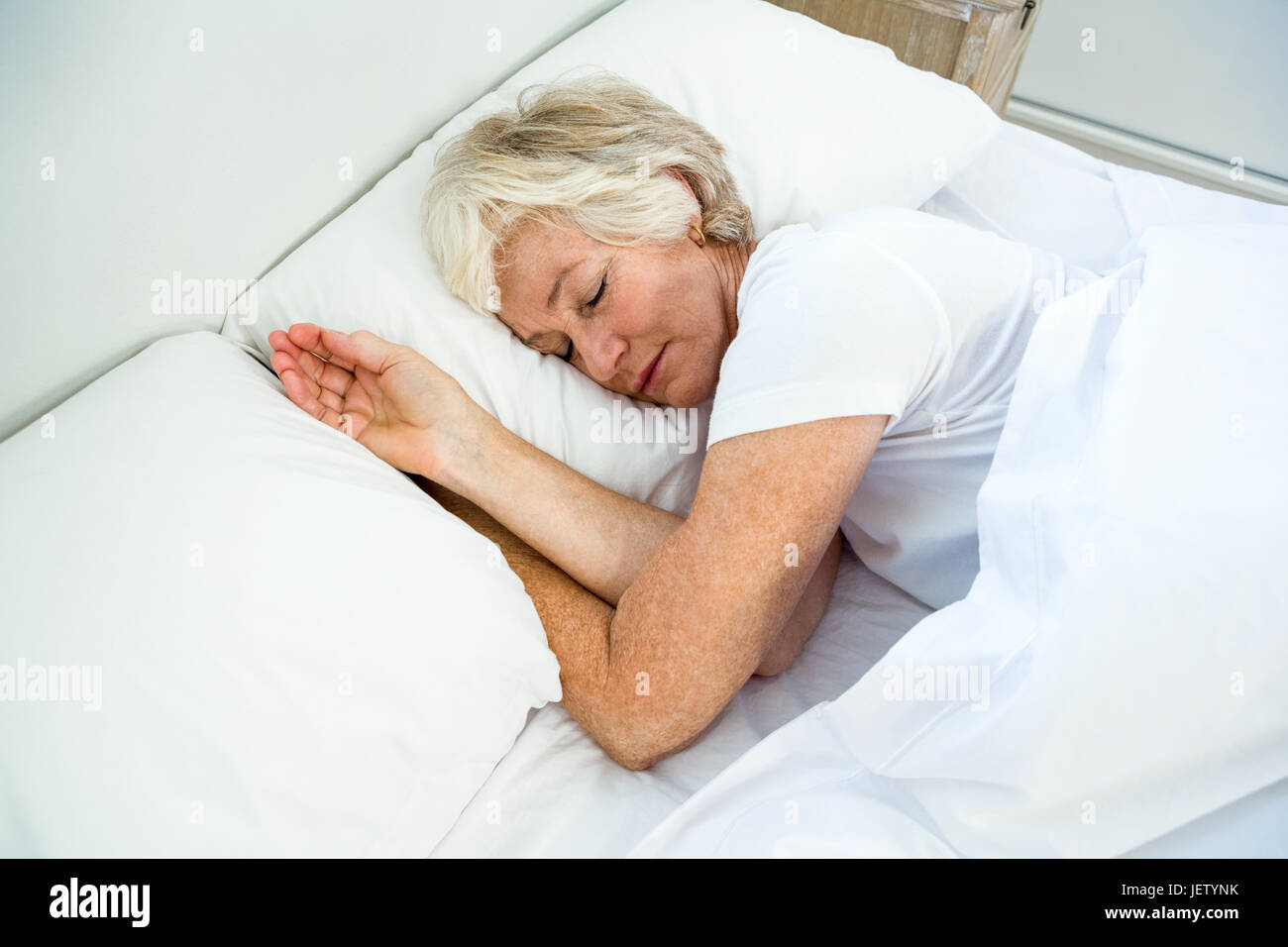 High angle view of old woman sleeping Stock Photo