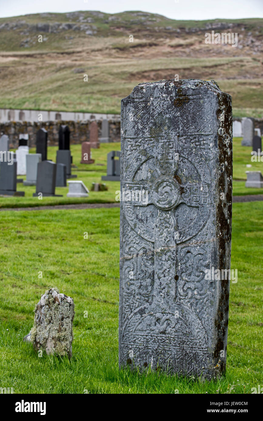 Farr Stone, Class II Pictish Symbol Stone outside the Strathnaver Museum at Clachan, Bettyhill, Caithness, Scottish Highlands, Scotland, UK Stock Photo