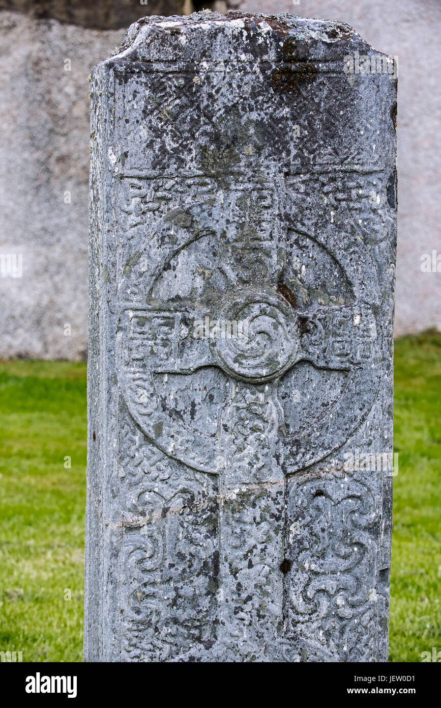 Farr Stone, Class II Pictish Symbol Stone outside the Strathnaver Museum at Clachan, Bettyhill, Caithness, Scottish Highlands, Scotland, UK Stock Photo