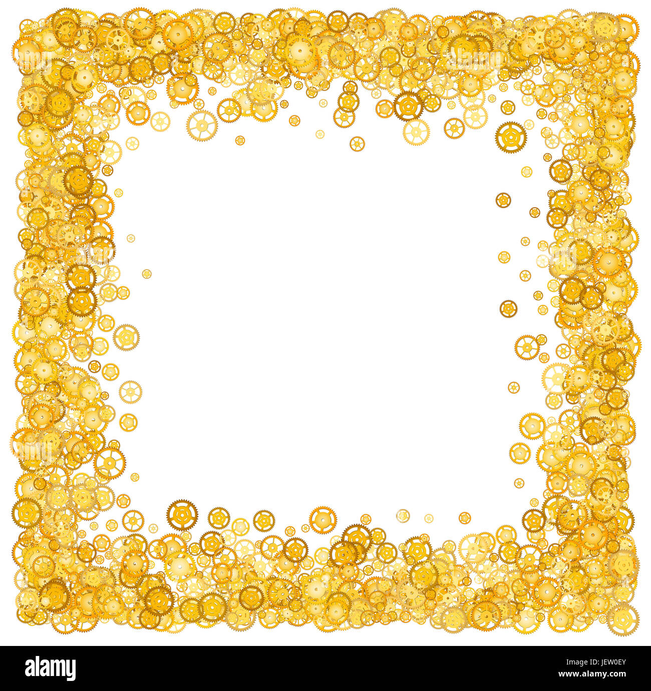 card with many gears. gold border. shimmer. golden frame of