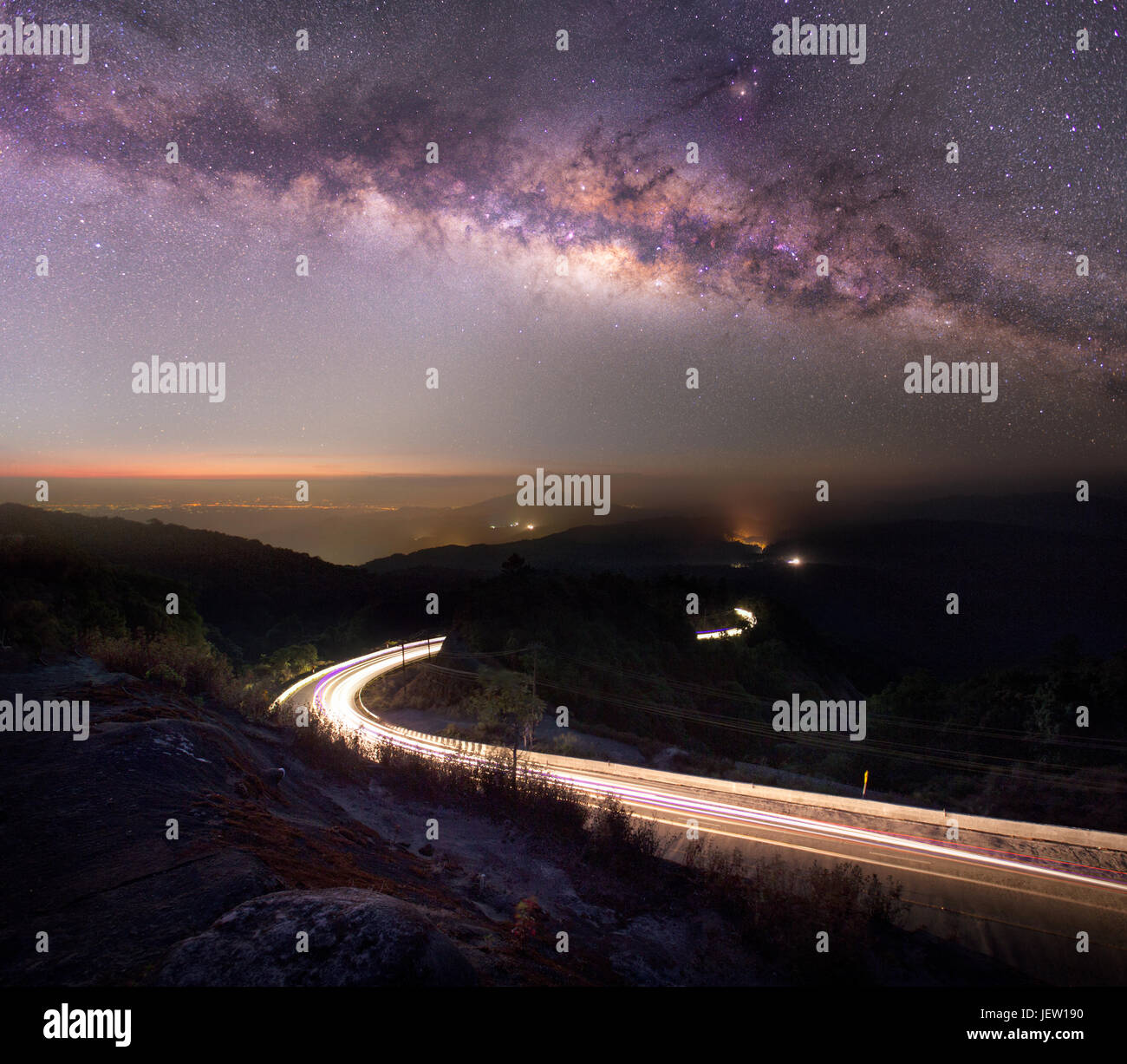 Beautiful Night Starry sky with Rising Milky Way over the mountain ...