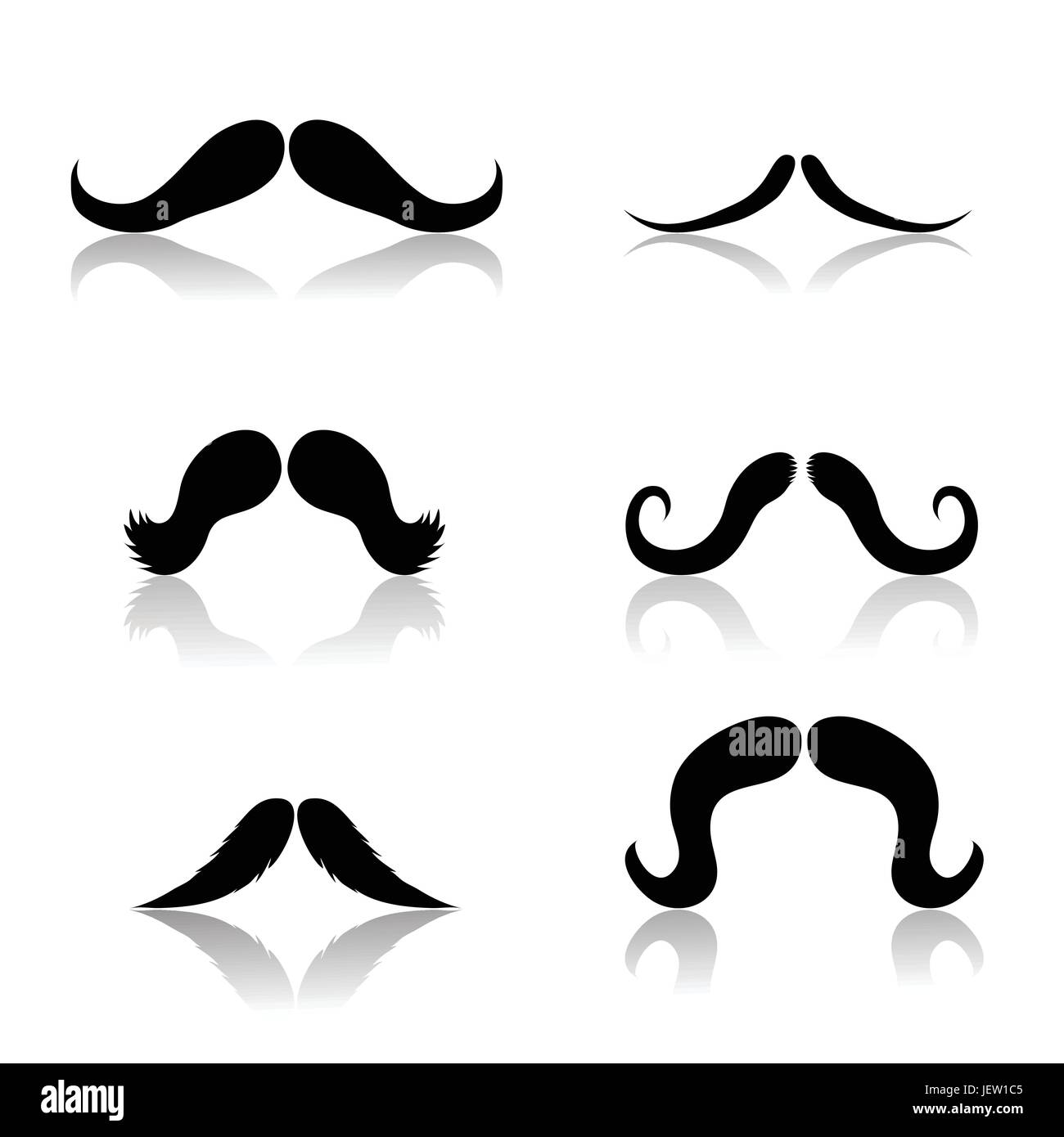 object, silhouette, moustache, set, white, man, style, object, isolated, Stock Vector