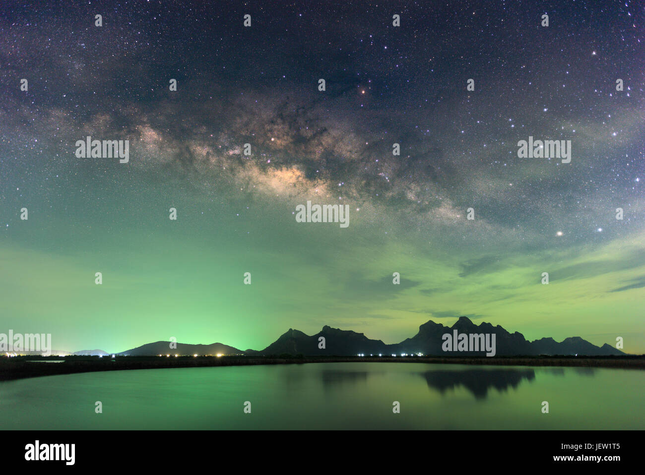 Beautiful Night Starry sky with Rising Milky Way over the mountain ...