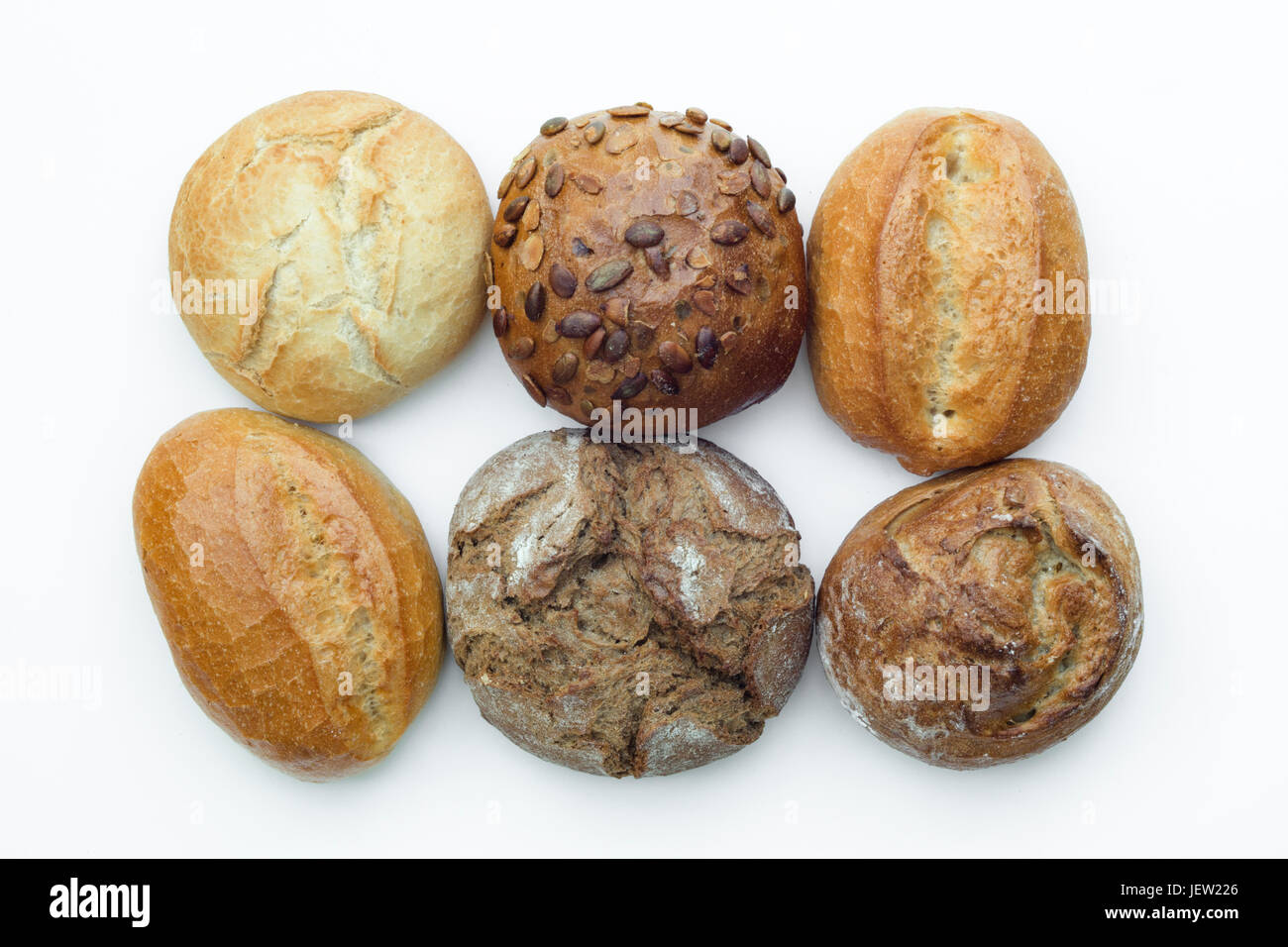 Group of german traditional breads on white isolated background Stock