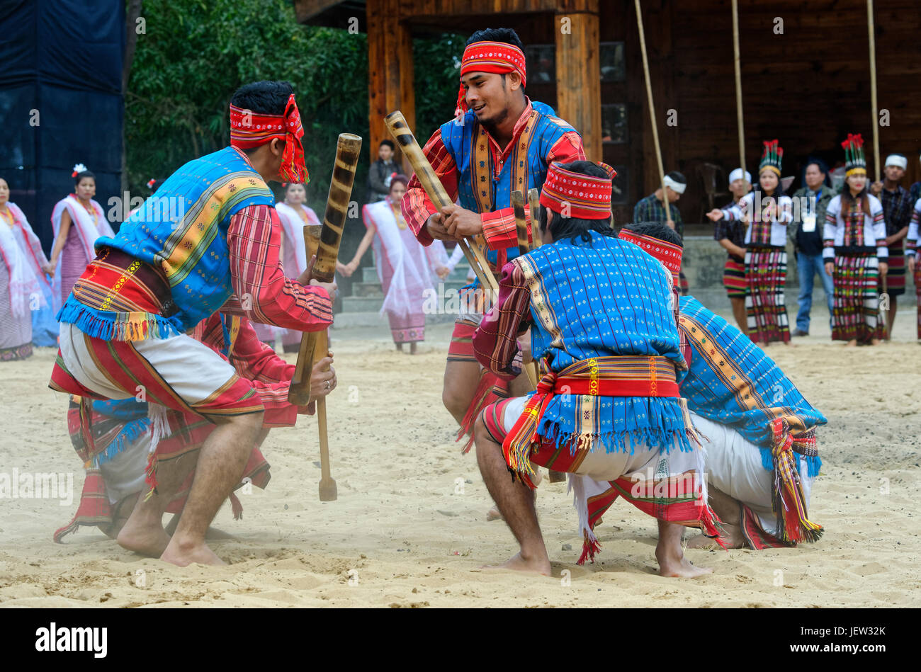 Tribal ritual Dances at the Hornbill Festival, Kohima, Nagaland, India Stock Photo