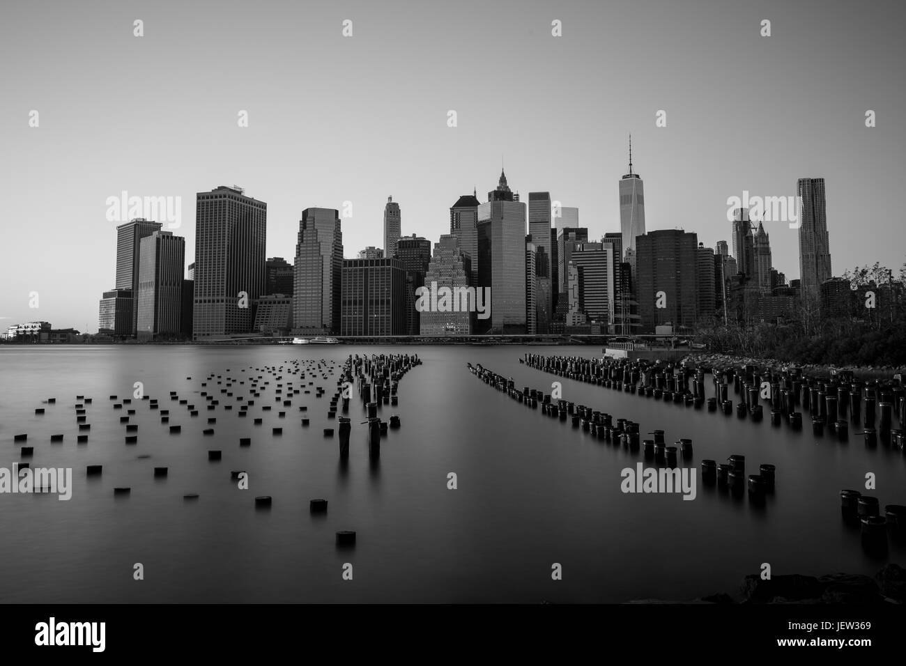 New York Downtown Skyline Black & White Stock Photo