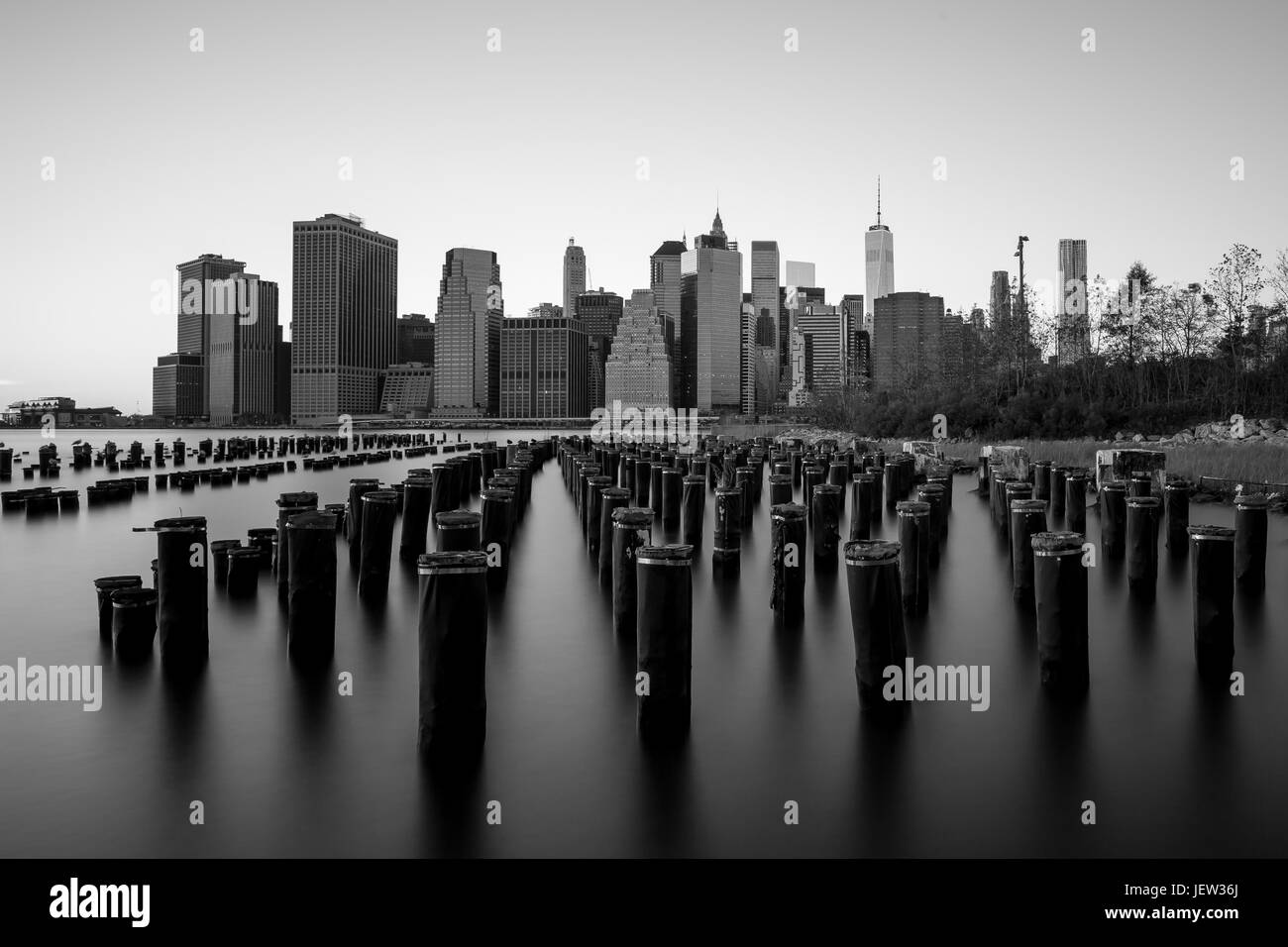New York Downtown Skyline Black & White Stock Photo