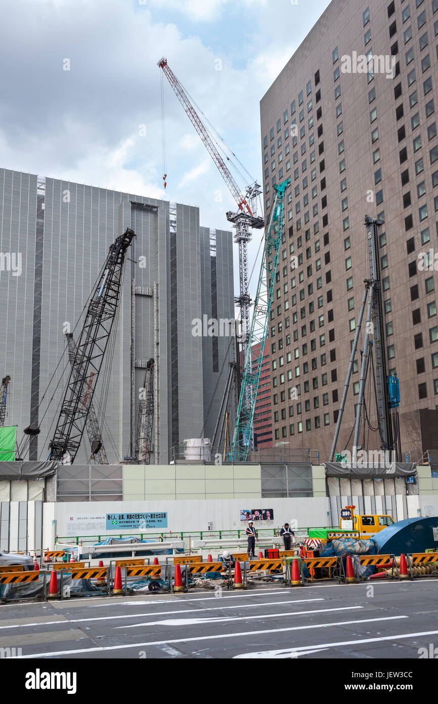 TOKYO, JAPAN - CIRCA APR, 2013: Construction area is in center of Chiyoda district. Chiyoda-ku is a special ward located in central Tokyo. Buildings f Stock Photo