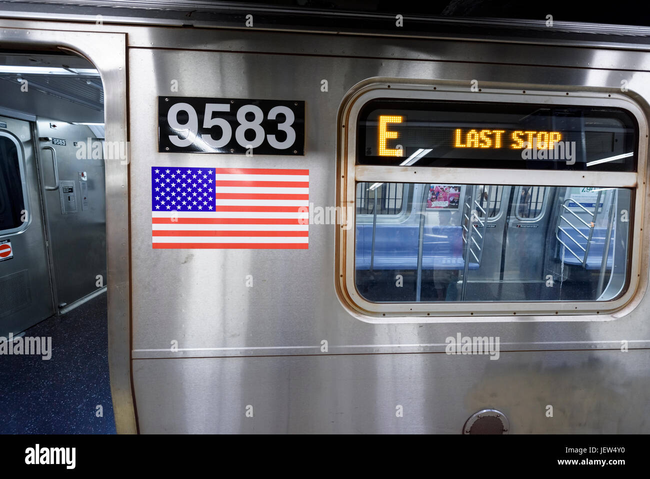 Last stop sign on subway train carriage Stock Photo Alamy