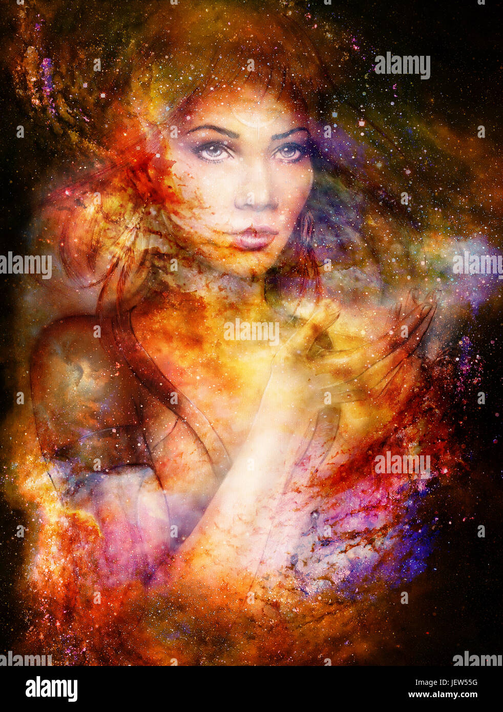 Goddess Woman in Cosmic space. Cosmic Space background Stock Photo - Alamy
