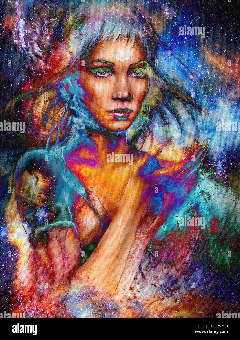 Goddess Woman in Cosmic space. Cosmic Space background Stock Photo - Alamy