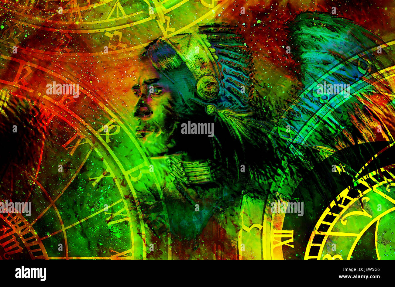 indian warrior wearing a feather headdress. Indian spirit and