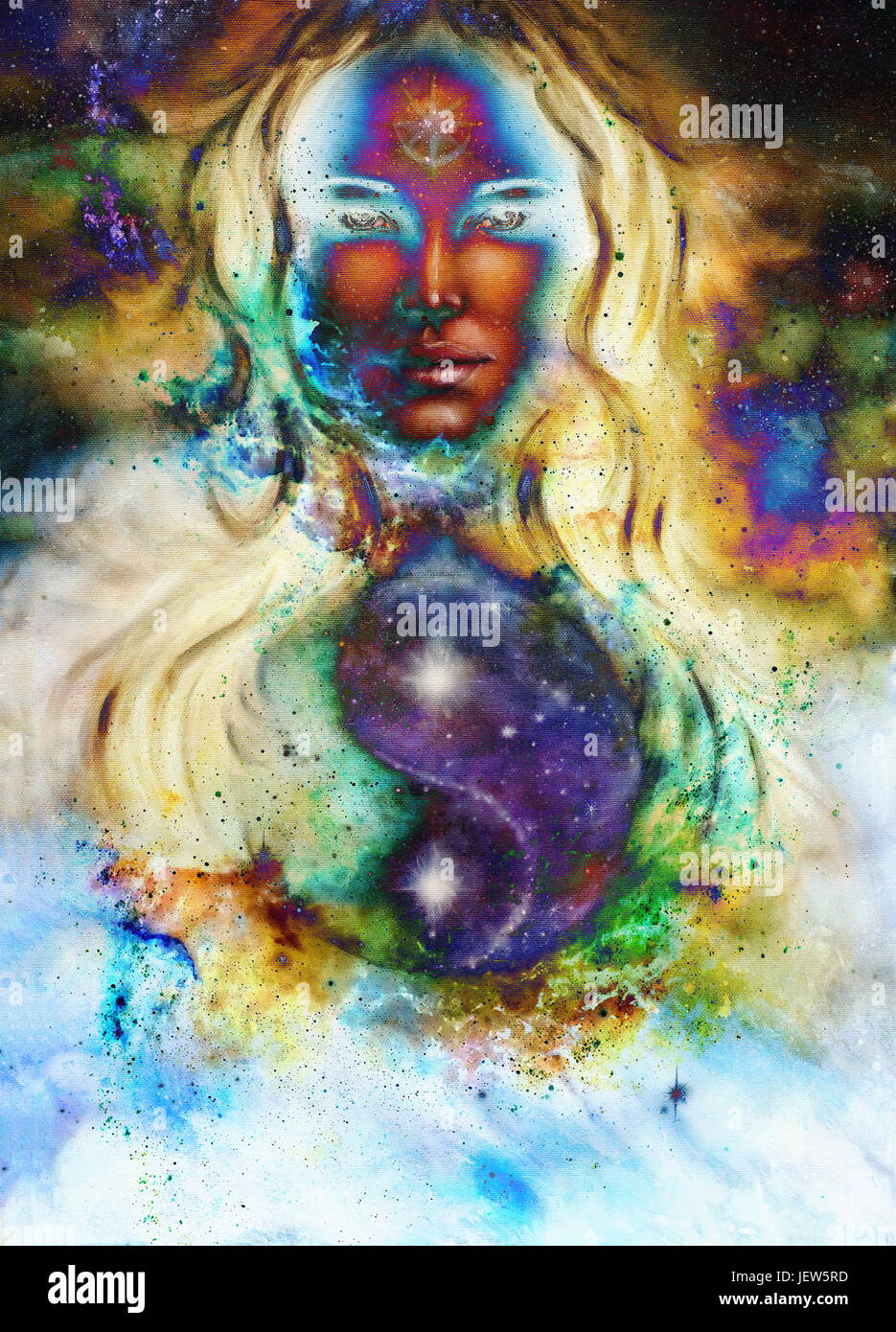 goddess woman and symbol Yin Yang in cosmic space Stock Photo - Alamy