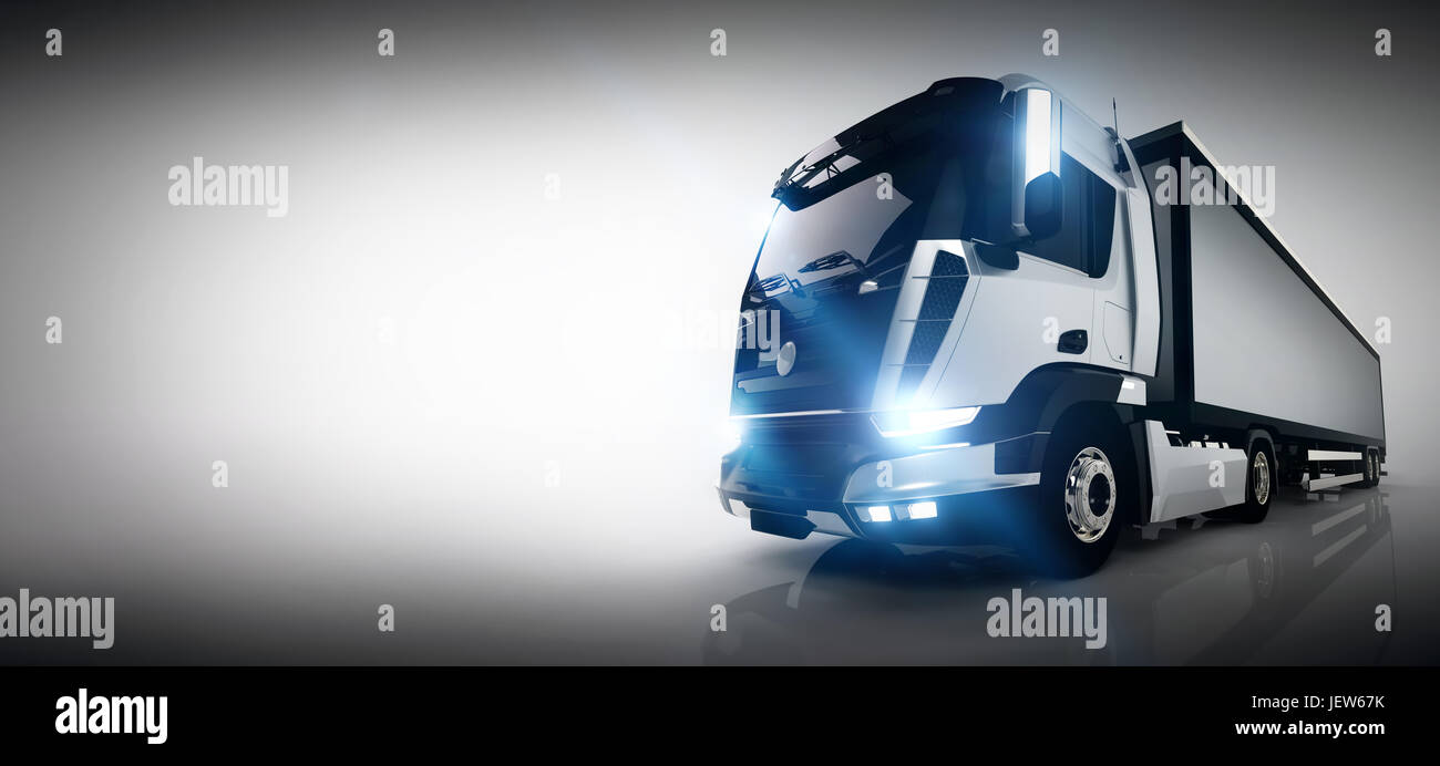 Professional cargo delivery truck with long trailer. Banner, business